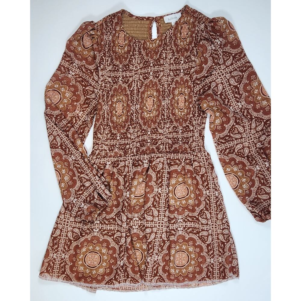 BOHME Boho Y2K Festival Paisley Peasant‎ Smocked Mini Dress M - Picture 3 of 11